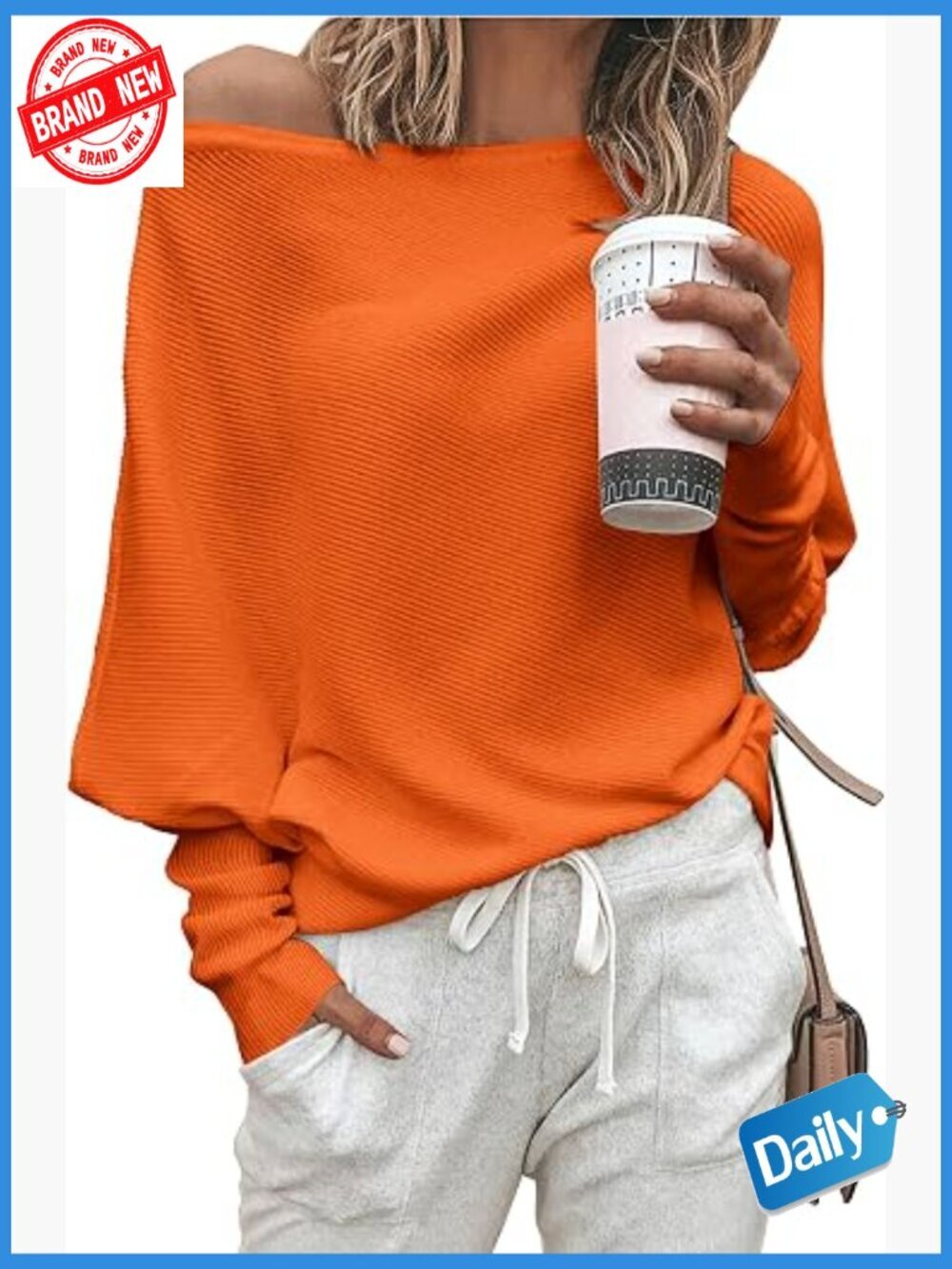 Off Shoulder Batwing Sleeve Knit Pullover Sweater